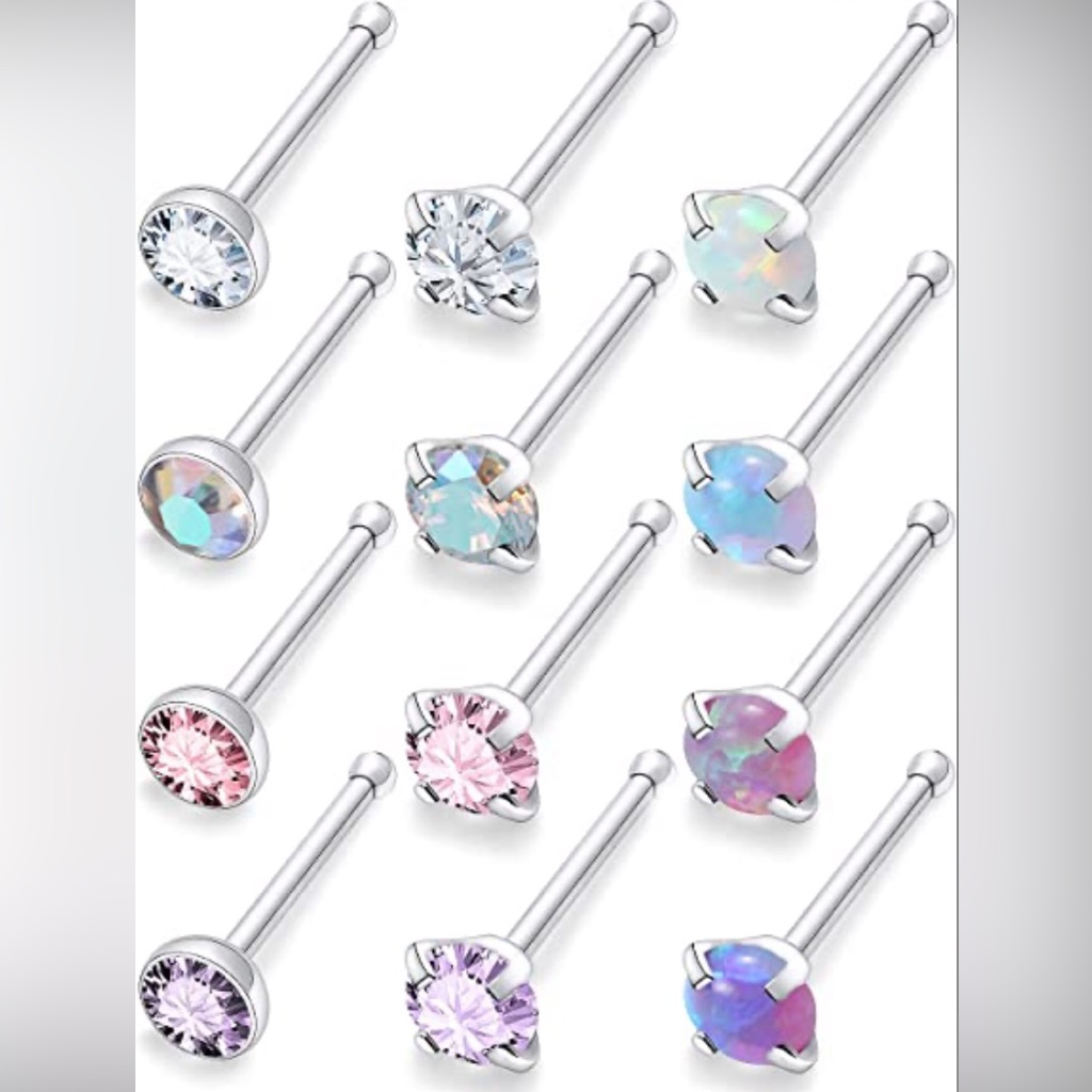 18g 20g 22g Opal Nose Rings Studs Surgical Steel Nostril Piercing